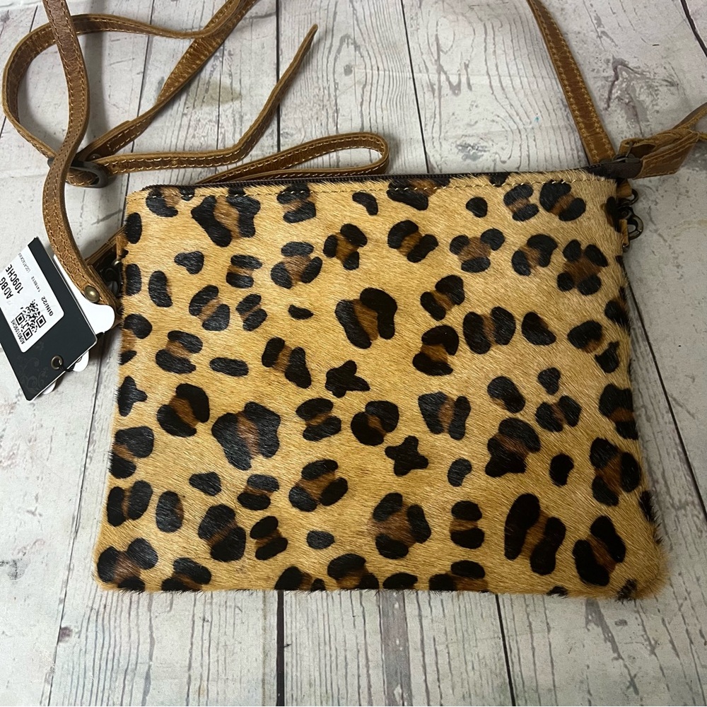 American Darling Hair on Cowhide Leather Convertible Crossbody Wristlet Leopard - Picture 12 of 16